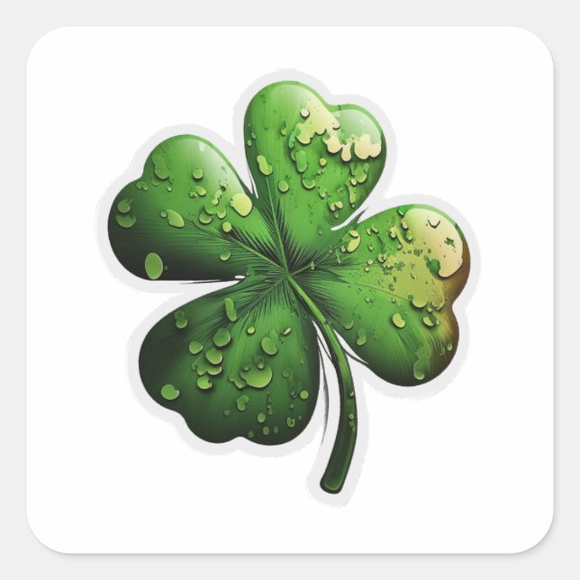 4-leaf clover lucky, realistic, green, stickers (Front)
