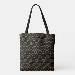 4 Leaf Clover Pattern Black and Gold Good Luck Tote Bag
