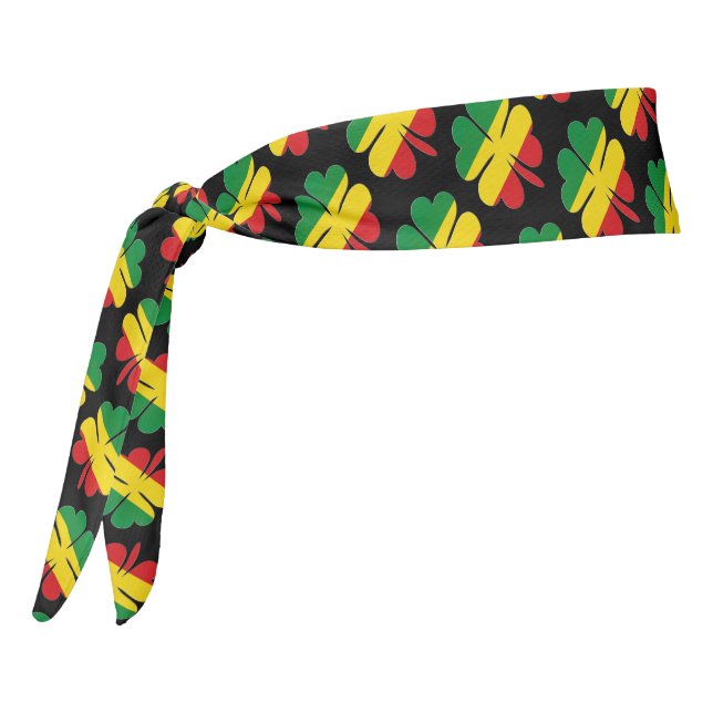 4 Leaf Clover Pattern in Red Yellow Green Rasta Tie Headband (Rotate 270)