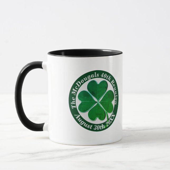 4 Leaf Clover Reunion Medallion Text Mug (Left)