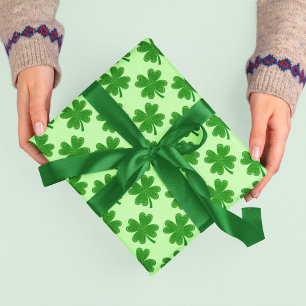 4 Leaf Clover St Patrick's Day Light Green Wrapping Paper