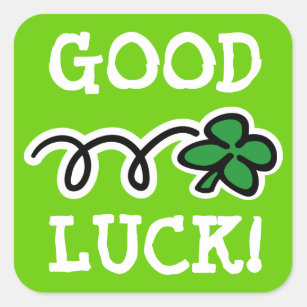 4 Leaf clover stickers saying Good Luck!