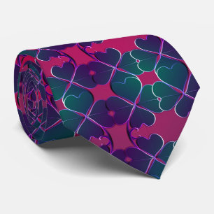 4 Leaf Clover Teal Smoke on Fuschia  Neck Tie