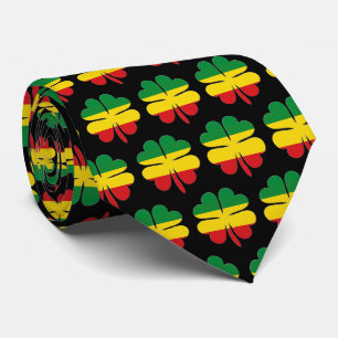 4 Leaf Clovers Pattern Red Yellow Green Rasta Neck Tie