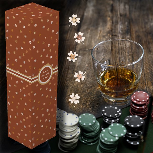 4 Leafed Clover - Earthtone rustic on burnt sienna Wine Box (4 Leafed Clover - Earthtone rustic on burnt sienna Wine Box by Leapfroglisics Shop)