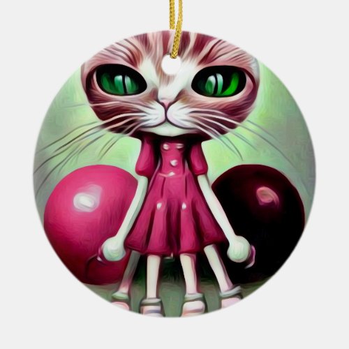 4 Legged Bowling Cat Ceramic Ornament