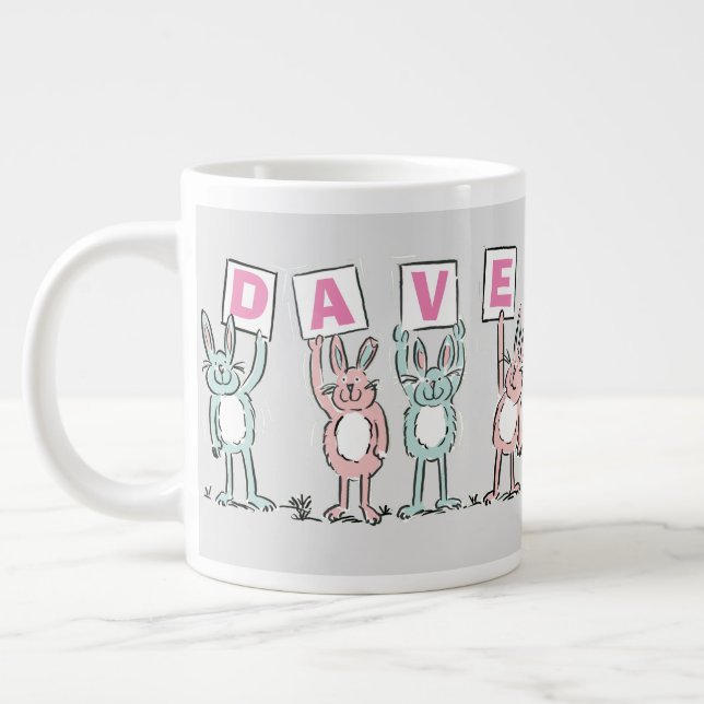 4 Letter Name Fun Rabbit Design Giant Coffee Mug (Left)