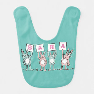 4 Letter Name with Bunny Rabbits Baby Bib