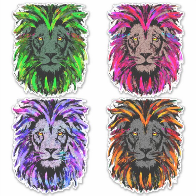 4 Lion heads sticker - Lion stickers (Front)
