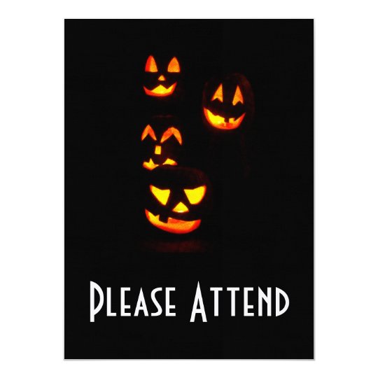 4 Lit Jack-O-Lanterns - Orange Halloween Card