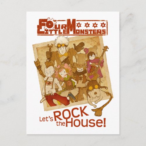 4 Little Monsters _ Lets Rock the House Postcard