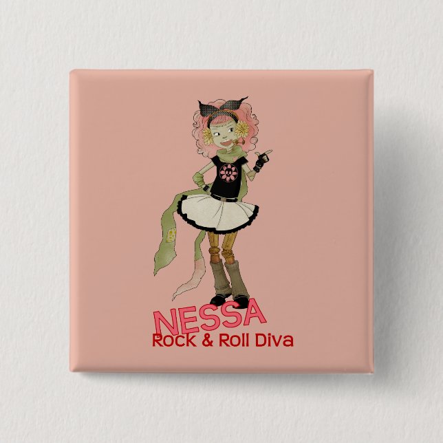 4 Little Monsters - Nessa Pinback Button (Front)