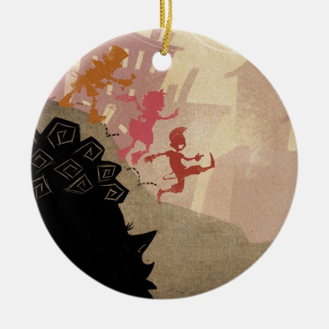 4 Little Monsters - Walking Through Town Ceramic Ornament (Front)