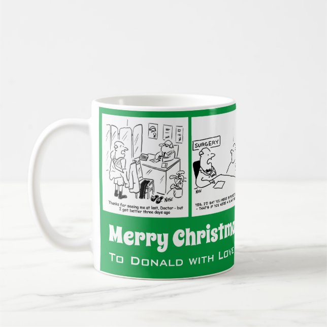 4 Medical Cartoons for a Doctor at Christmas. Coffee Mug (Left)