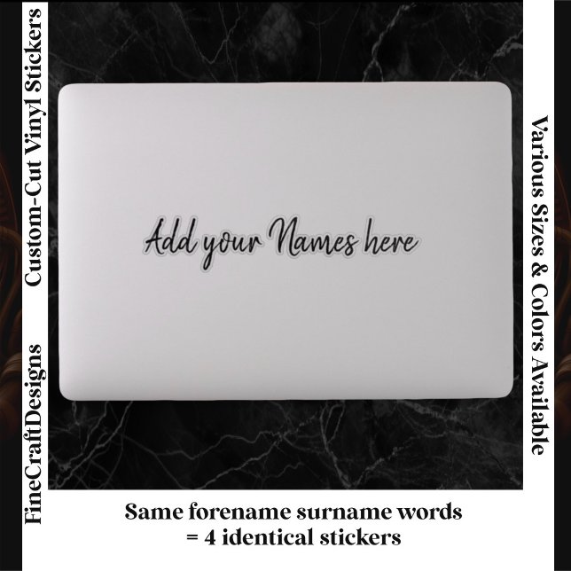 4 Modern Custom Name Laptop Stickers Set Black (Creator Uploaded)