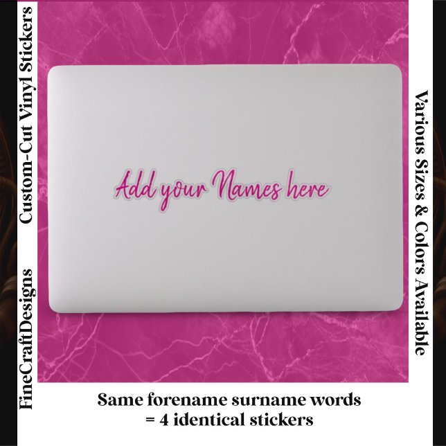 4 Modern Custom Name Laptop Stickers Set Hot Pink (Creator Uploaded)