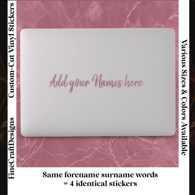 4 Modern Custom Name Laptop Stickers Set Pink (Creator Uploaded)