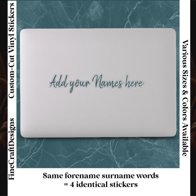 4 Modern Custom Name Laptop Stickers Set Teal (Creator Uploaded)