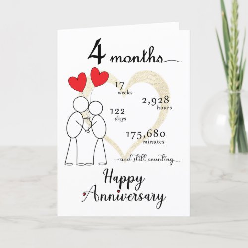 4 Month Anniversary Card with red heart balloons