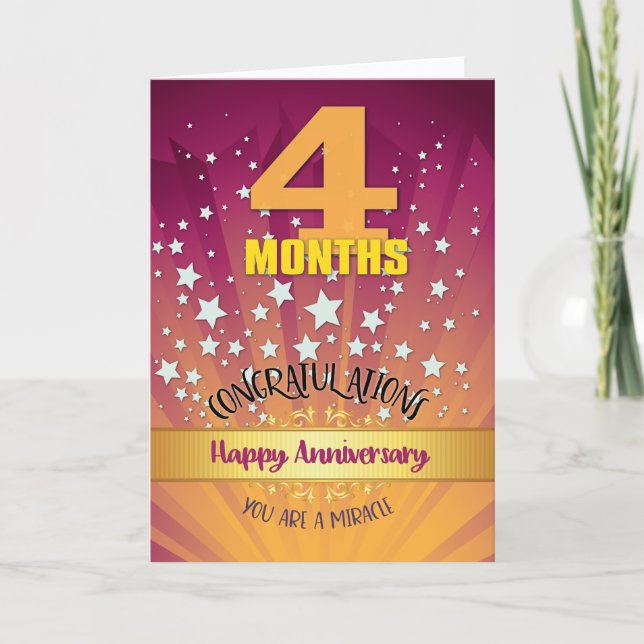4 Month Recovery Anniversary Bold Numeral Card (Front)
