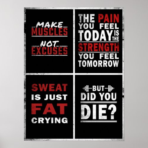 4 Motivational Gym Fitness Poster Collage