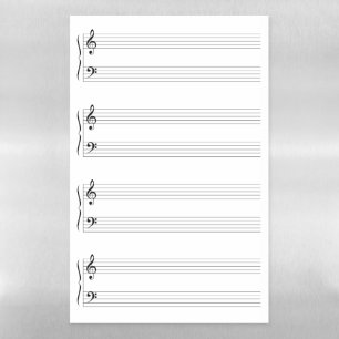 4 Musical Grand Staffs Staves Systems Empty Blank Magnetic Dry Erase Sheet