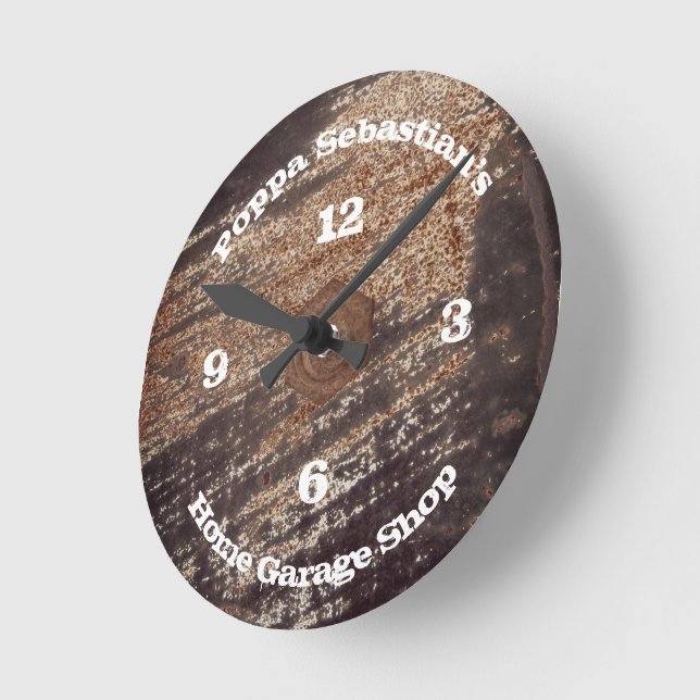4 Number Rusty Black Patina  Workshop Garage Round Clock (Angle)