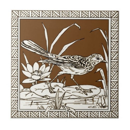 4 of 12 Repro 1880s Minton Mocha Bird Series Ceramic Tile