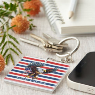 4 of July Bald Eagle Patriotic Colors USA Flag Keychain