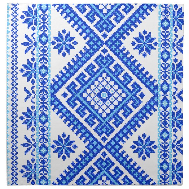 4 Pack Cotton Napkins Ukrainian Blue Embroidery (Front)