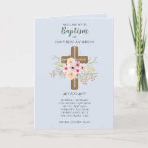 4 page BAPTISM Program - Floral Cross Blue