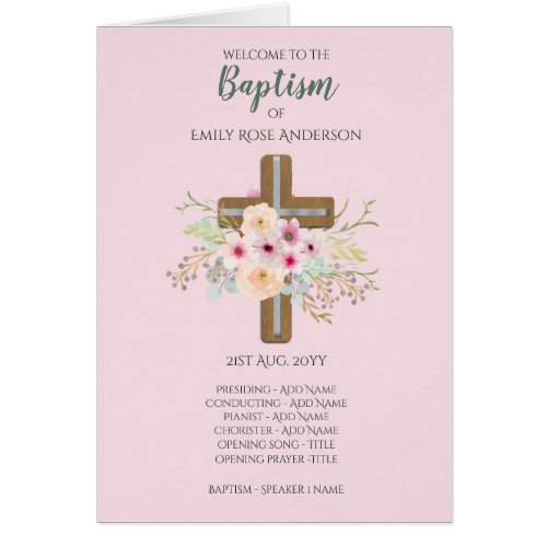 4 page BAPTISM Program _ Floral Cross PINK