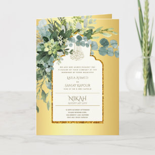 4 Page GOLD GREENERY Islamic NIKAH WALIMA Wedding Card