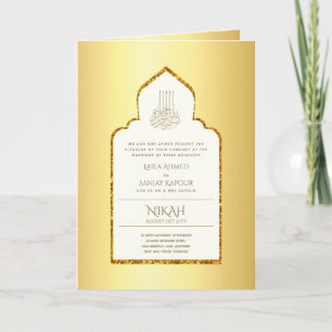 4 Page GOLD Ornate Islamic NIKAH WALIMA Wedding C Card