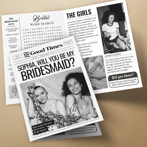 4 page Newspaper Bridesmaid Proposal Bride Squad Card