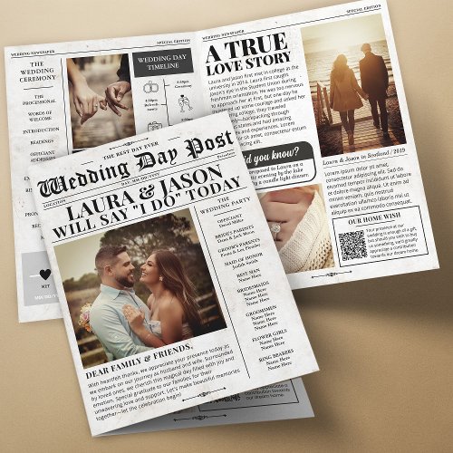 4_page Wedding Program Unique Wedding Newspaper
