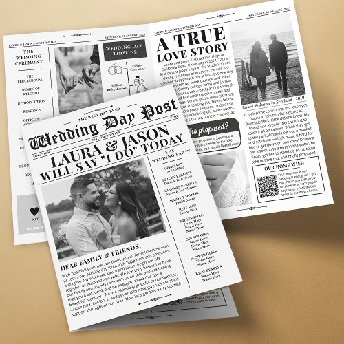 4_page Wedding Program Unique Wedding Newspaper