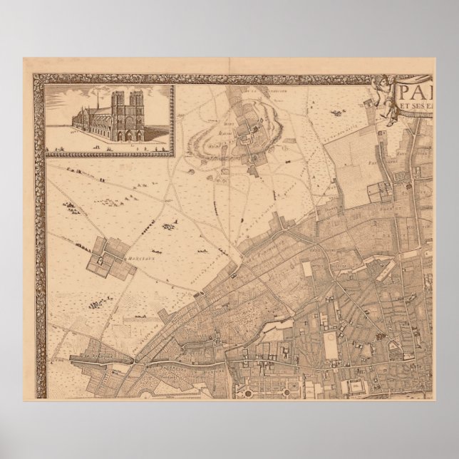 4 Panel Sepia de Rochefort Paris Map Frame 1 Poster (Front)