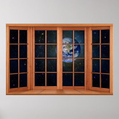 4 Paneled Wooden Window Illusion of the Earth Poster