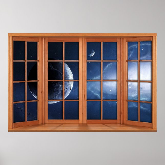 4 Paneled Wooden Window Illusion of the Universe Poster (Front)