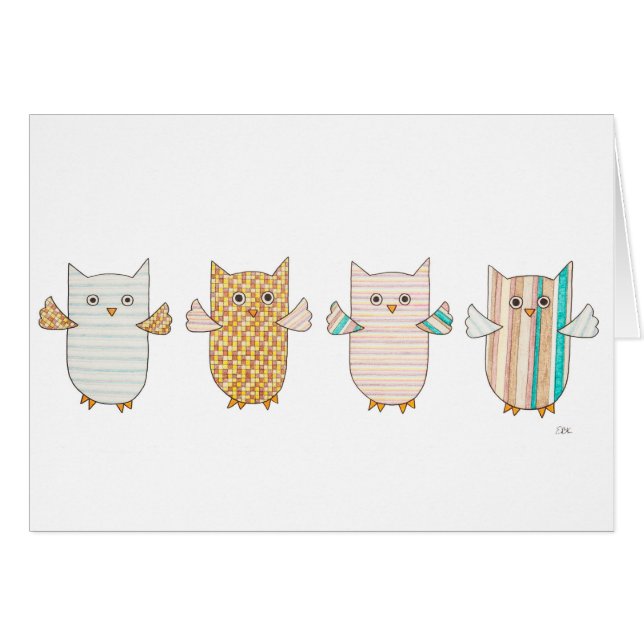 4 Pastel Owls Flying Cards (Front Horizontal)