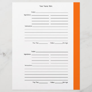 4 per Page - Orange 2-sided Recipe Pages