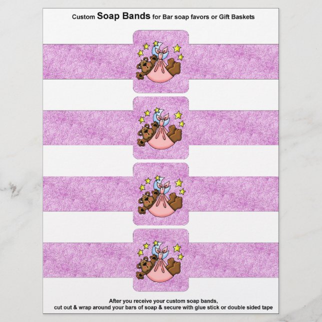 4 per sheet Bar Soap Bands Baby Girl Paper Favors (Front)
