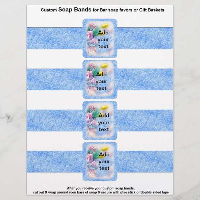 4 per sheet Bar Soap Bands Blue Paper Party Favor (Front)