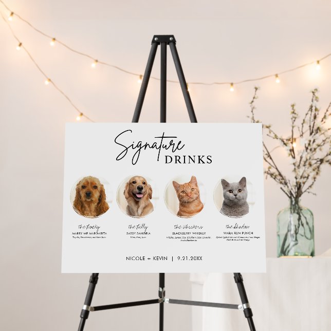 4 Pets Signature Drinks Sign Wedding Bar Sign (In Situ (Stand))