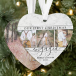 4 Photo 1st Christmas Engaged Faux Marble Heart Ornament<br><div class="desc">Celebrate the joyful 1st holiday of your engagement with a custom heart-shaped 4 photo collage "Our First Christmas Engaged" faux marble acrylic ornament. All text and images on this template are simple to personalize. (IMAGE PLACEMENT TIP: An easy way to center a photo exactly how you want is to crop...</div>