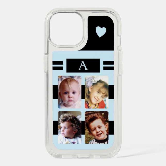 4 photo add initial love heart black blue speck iPhone case (Front)