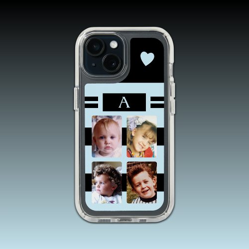 4 photo add initial love heart black blue iPhone 15 case