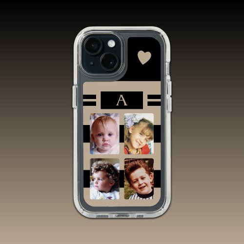 4 photo add initial love heart black brown iPhone 15 case