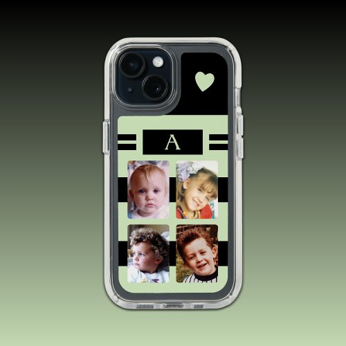 4 photo add initial love heart black green iPhone 15 case